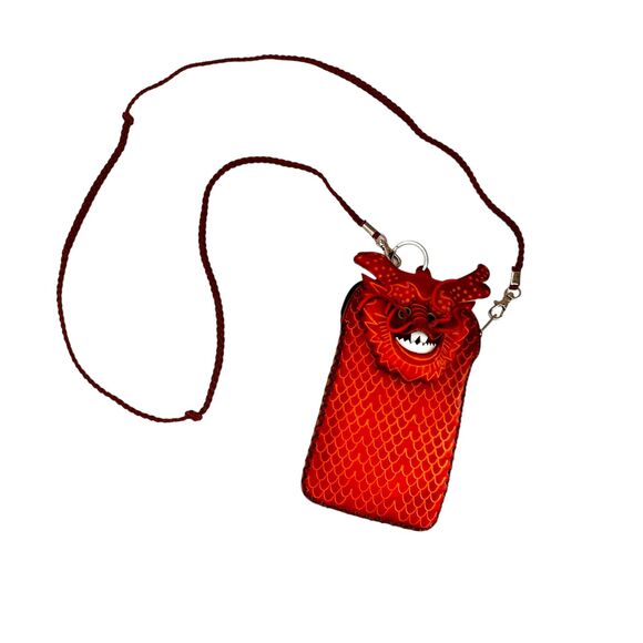Vintage Handmade Red & Yellow Chinese Dragon Crossbody Bag w Two Straps OOAK - Picture 7 of 8